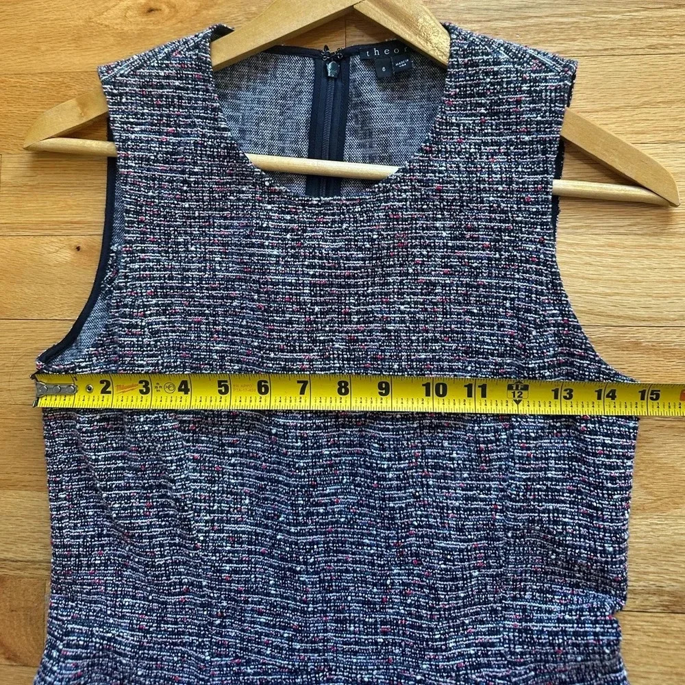 Theory Navy & Red Fit & Flare Sleeveless Tweed Dress - Picture 10 of 12